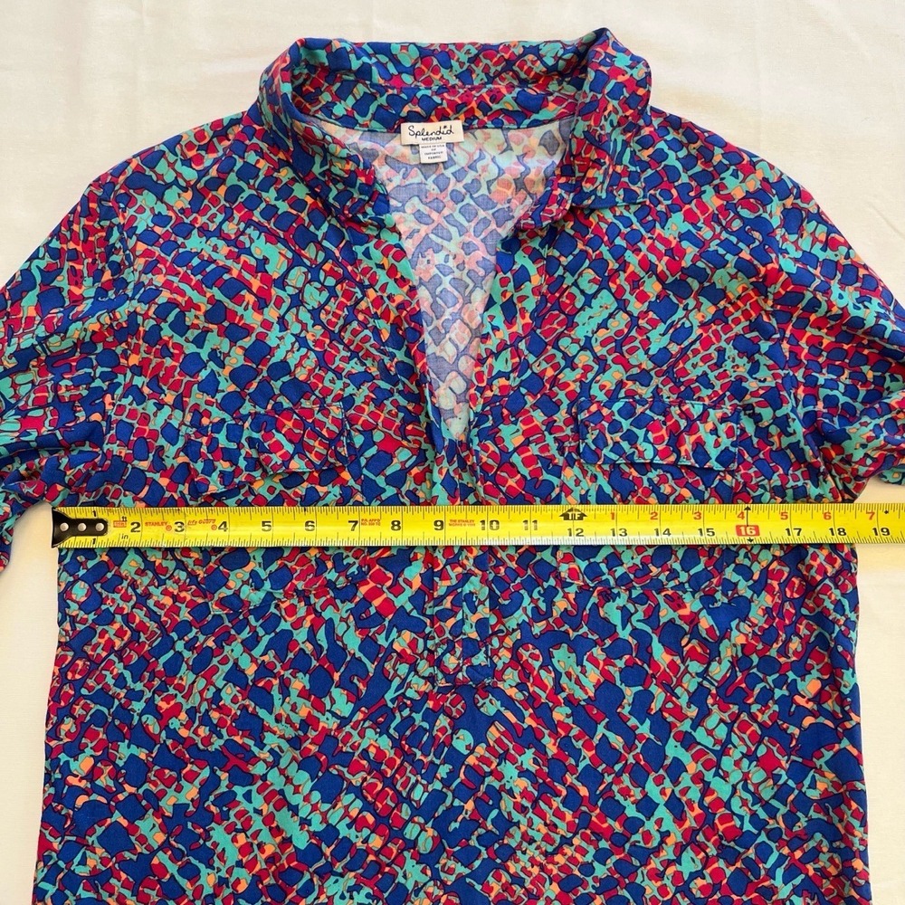 Splendid Multicolor Pattern Collared V-Neck Blous… - image 6